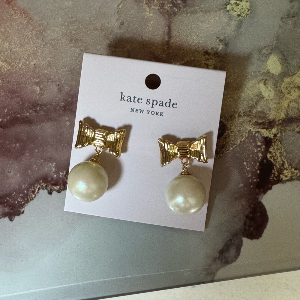 Kate Spade Pearl & Gold Bow Earrings - Picture 4 of 13